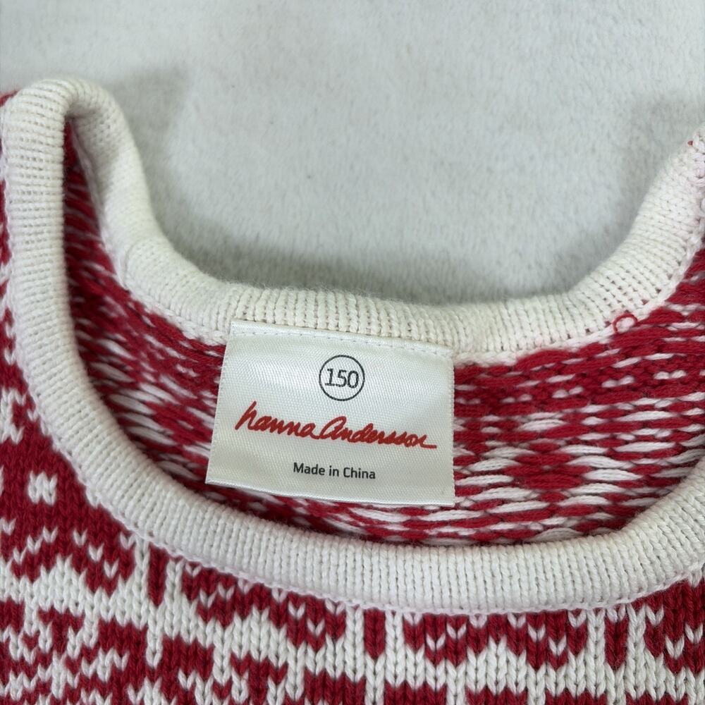Hanna Andersson Girls Sweater Dress Red White Nordic Fair Isle Knitted sz 150/12 - Picture 5 of 9